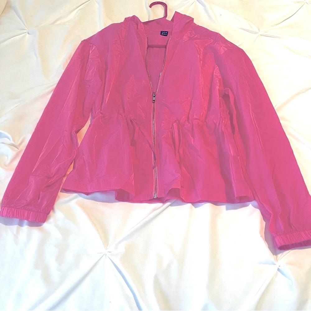 Shein Pink Unity Drop Shoulder Drawstring Waist Zipper Hooded Jacket XS